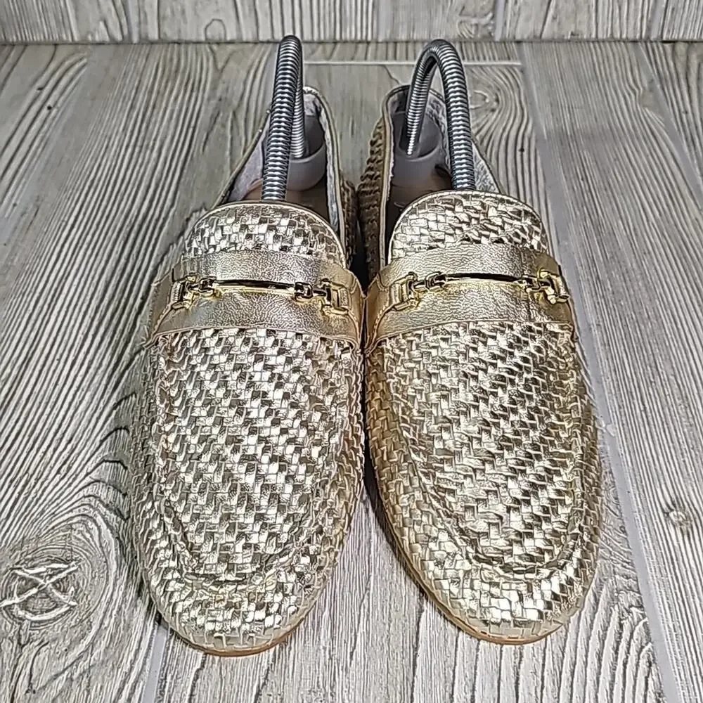 Chelsea Crew Black Label Sia Gold Leather Loafers Women's Size40 US 9-9.5 NEW
